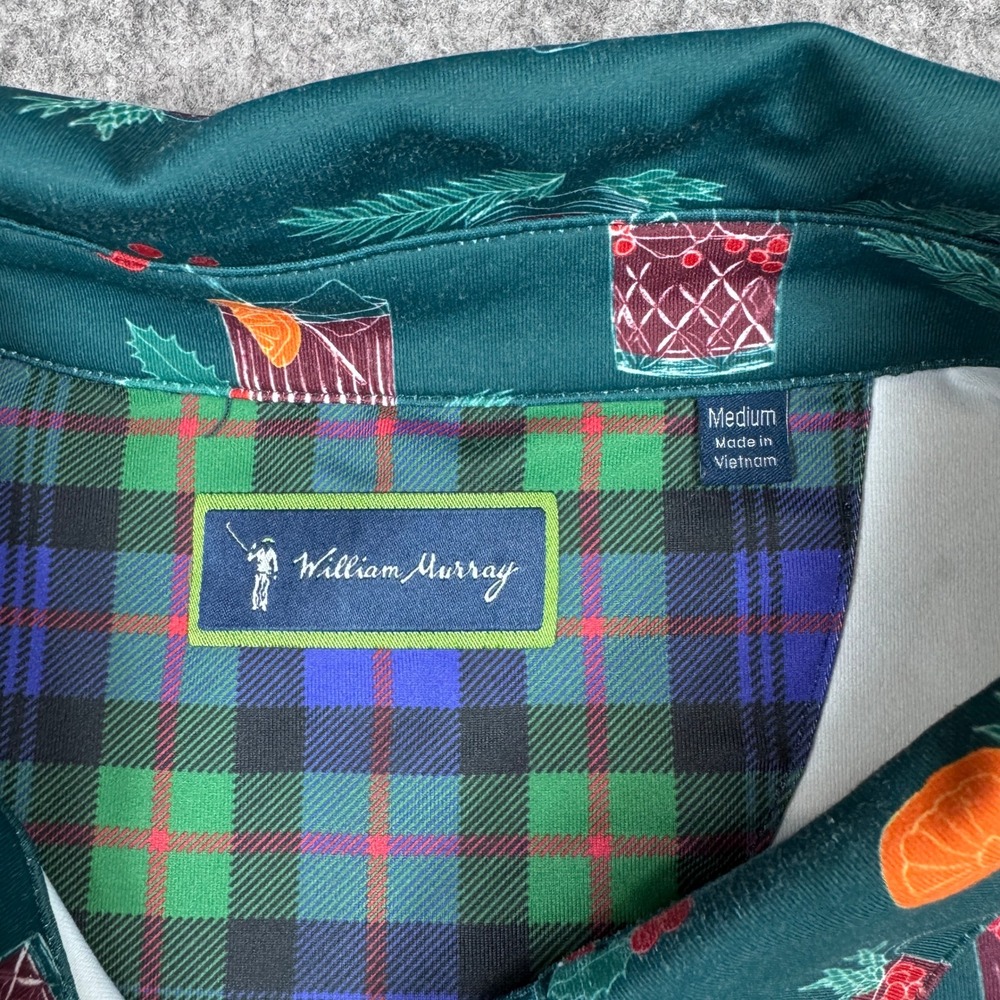 William Murray Polo Shirt Medium Green Holiday Cocktail Golf Print - Picture 6 of 9